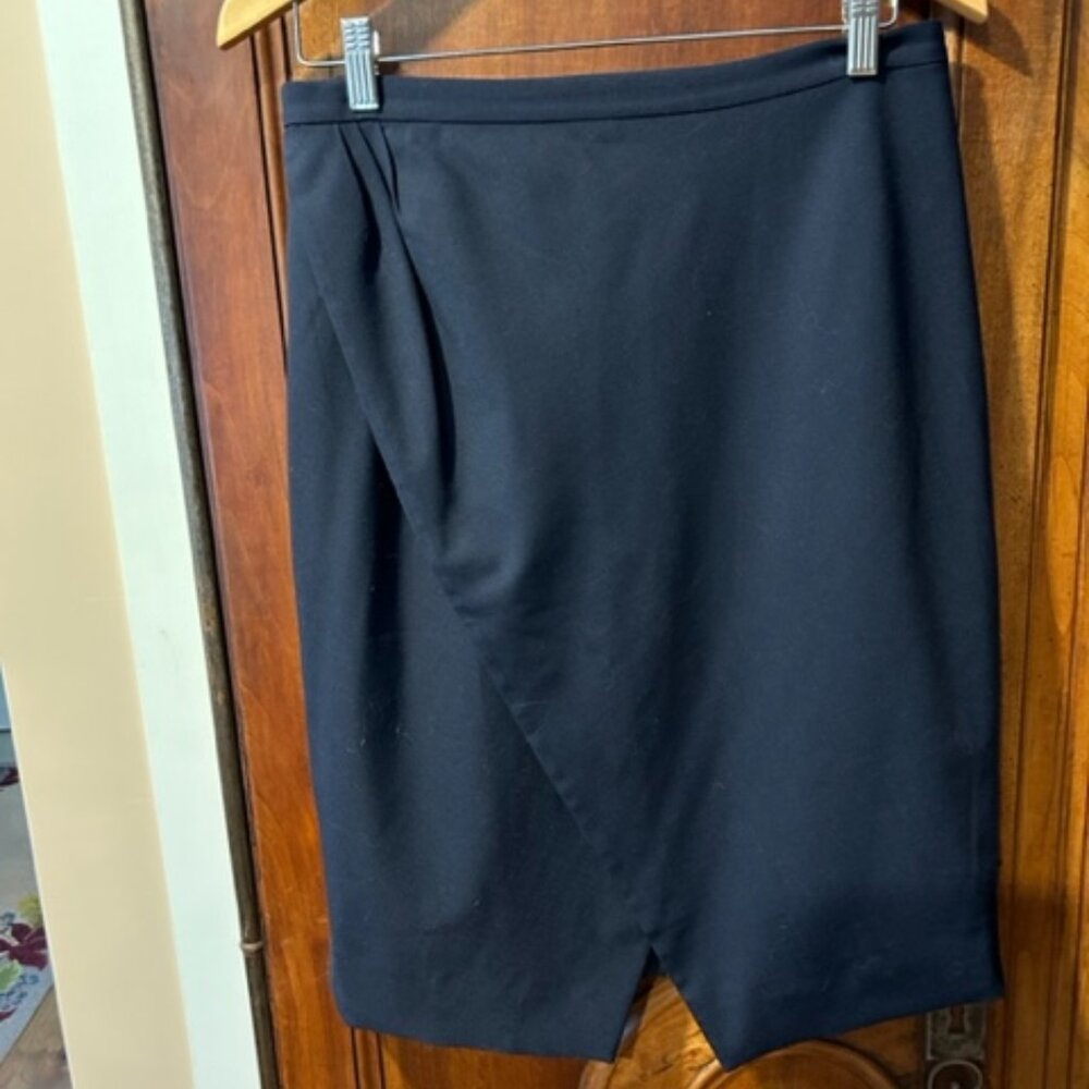 J. Crew 365 navy faux wrap, wool-blend skirt, size 10